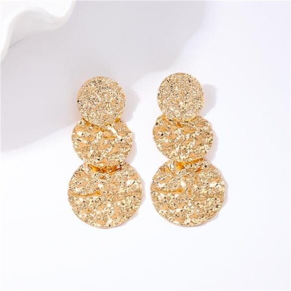 18K Gold-Plated Round Layered Textured Earrings - Picture 2 of 5